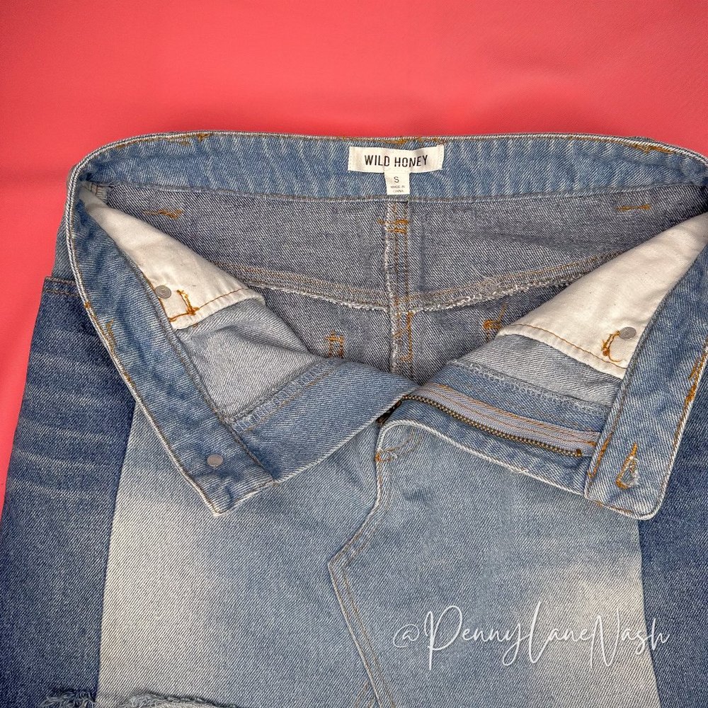 Wild Honey Two Tone Step Hem Denim Mini Skirt - Picture 5 of 9